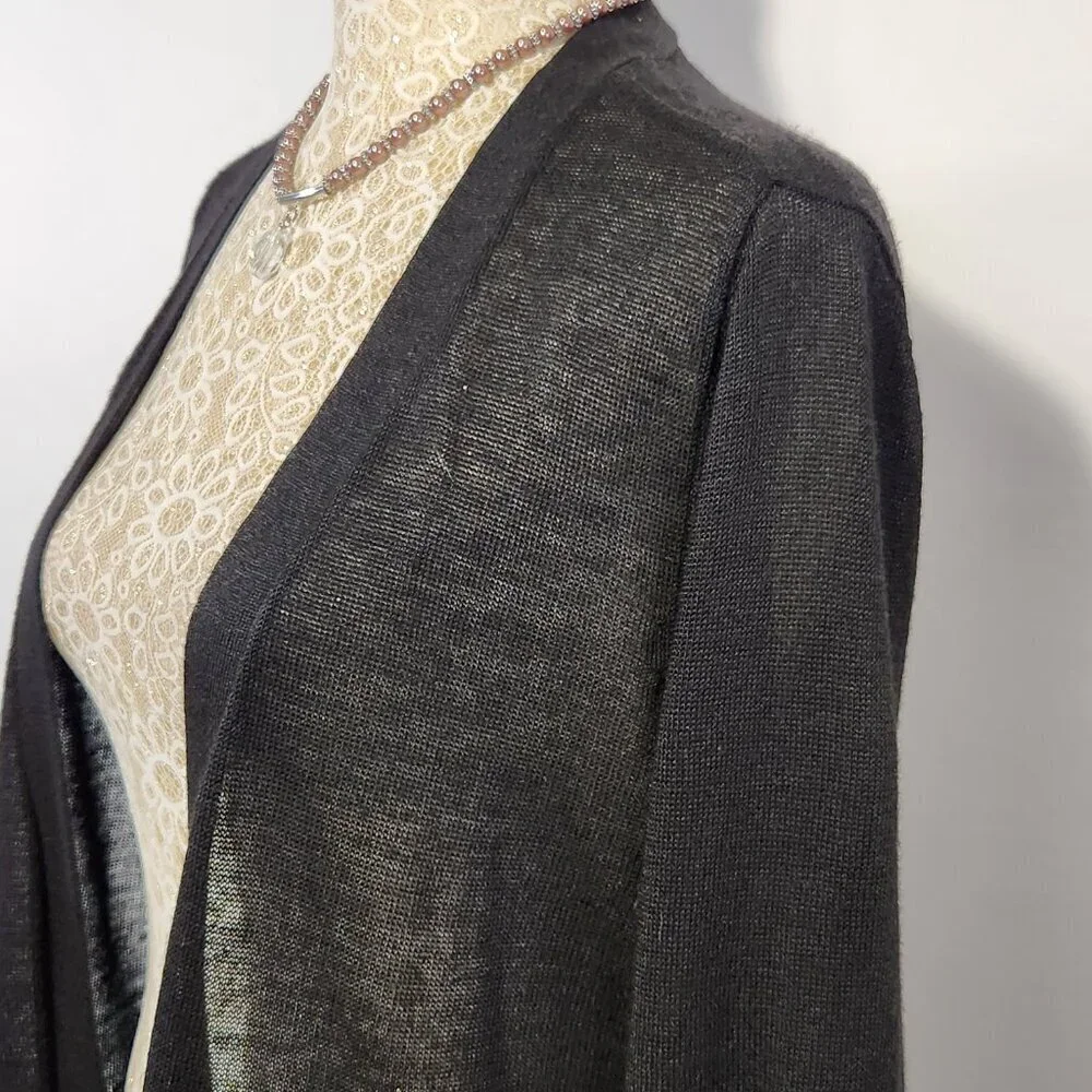 Charter Club Women's Size L Black Ramie Peplum Hem Open Front Cardigan Sweater
